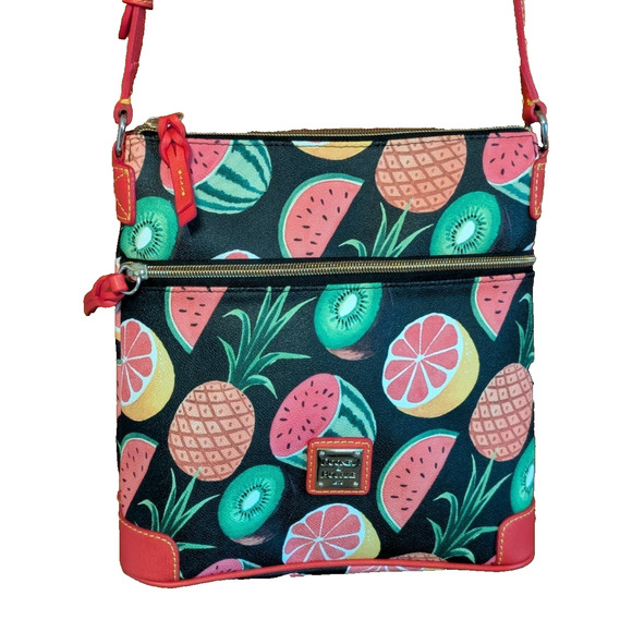 DOONEY & BOURKE Ambrosia Ruby Black Tropical Fruit Crossbody Bag Purse EUC - Picture 1 of 8